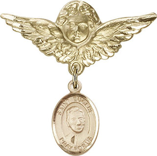 14kt Gold Large Angel w/Wings St. Eugene de Mazenod Baby Badge - Engravable