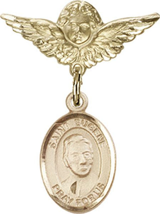 14kt Gold Small Angel w/Wings St. Eugene de Mazenod Baby Badge - Engravable