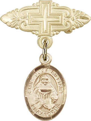 14kt Gold Badge Pin With Cross St. Julia Billiart Baby Badge - Engravable