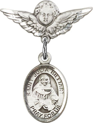 Sterling Silver Small Angel w/Wings St. Julia Billiart Baby Badge - Engravable