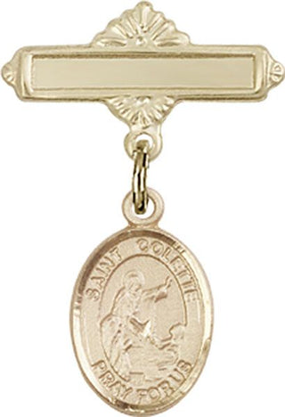 14kt Gold Polished Badge Pin St. Colette Baby Badge - Engravable