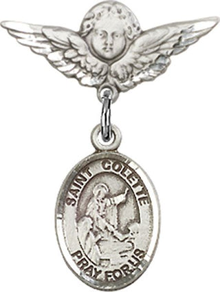 Sterling Silver Small Angel w/Wings St. Colette Baby Badge - Engravable