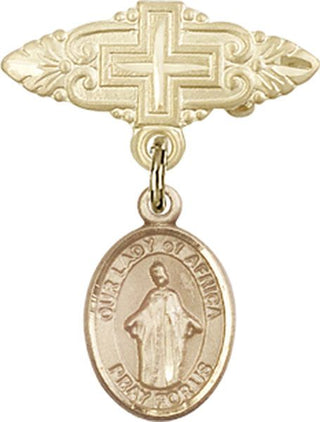 14kt Gold Filled Badge Pin With Cross O/L of Africa Baby Badge - Engravable