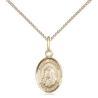 14kt Gold Saint Bruno Medal Engraved Catholic Saint Jewelry