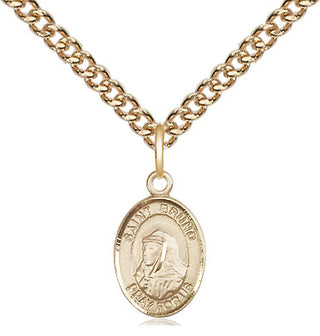 14kt Gold Saint Bruno Medal Engraved Catholic Saint Jewelry