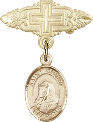14kt Gold Filled Badge Pin With Cross St. Bruno Baby Badge - Engravable