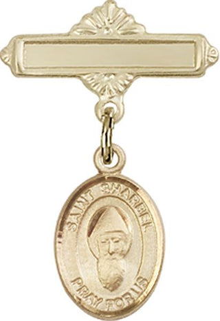 14kt Gold Filled Polished Badge Pin St. Sharbel Baby Badge - Engravable