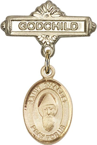 14kt Gold Filled Godchild St. Sharbel Baby Badge - Engravable