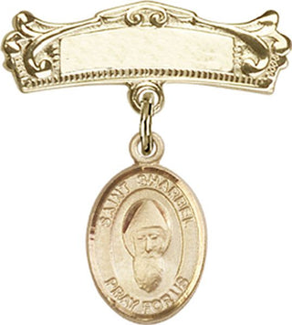 14kt Gold Badge Pin St. Sharbel Baby Badge - Engravable