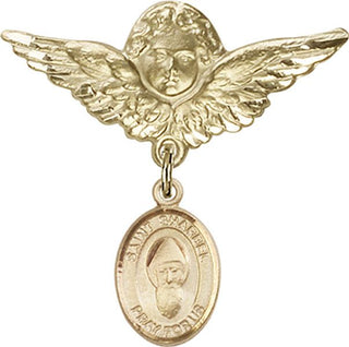 14kt Gold Large Angel w/Wings St. Sharbel Baby Badge - Engravable