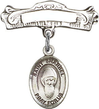 Sterling Silver Badge Pin St. Sharbel Baby Badge - Engravable