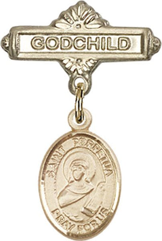 14kt Gold Filled Godchild St. Perpetua Baby Badge - Engravable
