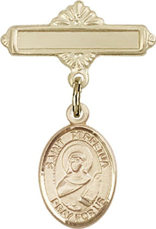 14kt Gold Polished Badge Pin St. Perpetua Baby Badge - Engravable