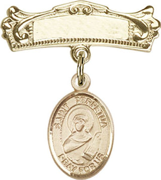 14kt Gold Badge Pin St. Perpetua Baby Badge - Engravable