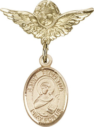 14kt Gold Small Angel w/Wings St. Perpetua Baby Badge - Engravable