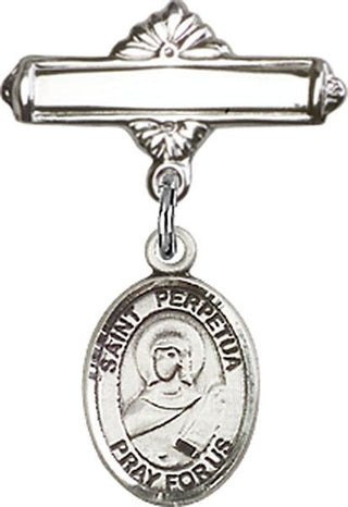 Sterling Silver Polished Badge Pin St. Perpetua Baby Badge - Engravable