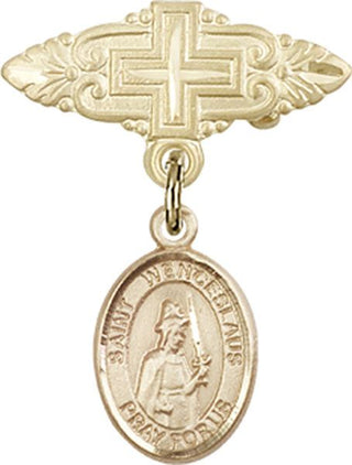 14kt Gold Filled Badge Pin With Cross St. Wenceslaus Baby Badge - Engravable