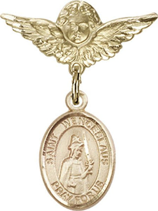14kt Gold Filled Small Angel w/Wings St. Wenceslaus Baby Badge - Engravable