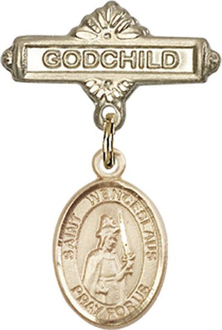 14kt Gold Filled Godchild St. Wenceslaus Baby Badge - Engravable