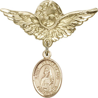 14kt Gold Large Angel w/Wings St. Wenceslaus Baby Badge - Engravable