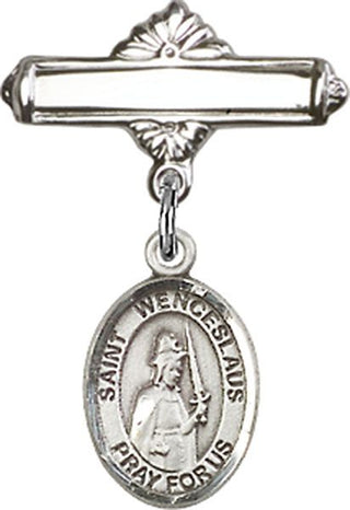 Sterling Silver Polished Badge Pin St. Wenceslaus Baby Badge - Engravable