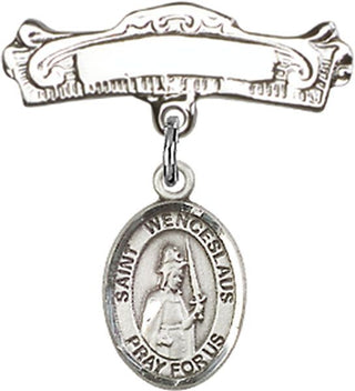 Sterling Silver Badge Pin St. Wenceslaus Baby Badge - Engravable