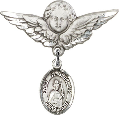 Sterling Silver Large Angel w/Wings St. Wenceslaus Baby Badge - Engravable
