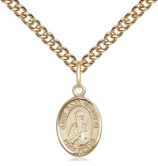 14kt Gold Saint Basil the Great Medal Engraved Catholic Saint Jewelry