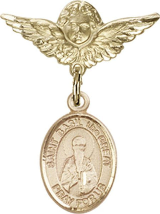 14kt Gold Small Angel w/Wings St. Basil the Great Baby Badge - Engravable