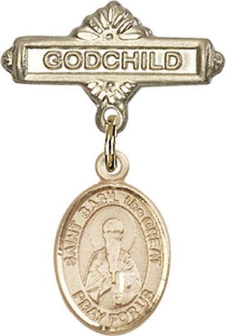 14kt Gold Godchild St. Basil the Great Baby Badge - Engravable