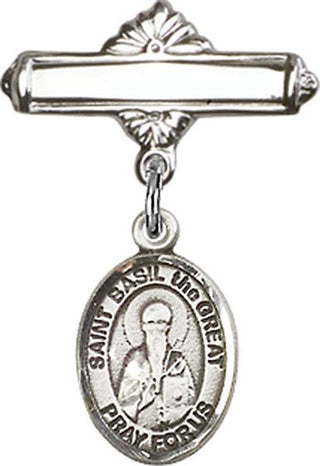 Sterling Silver Polished Badge Pin St. Basil the Great Baby Badge - Engravable
