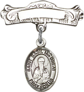 Sterling Silver Badge Pin St. Basil the Great Baby Badge - Engravable