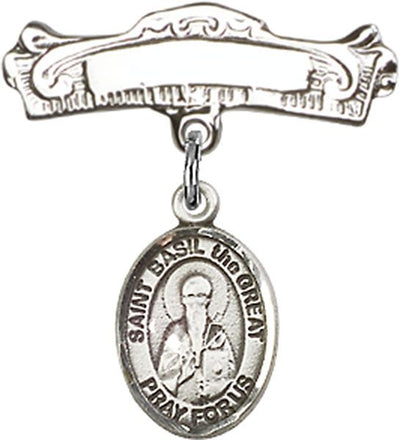 Sterling Silver Badge Pin St. Basil the Great Baby Badge - Engravable