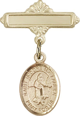 14kt Gold Filled Polished Badge Pin St. Isidore the Farmer Baby Badge - Engravable