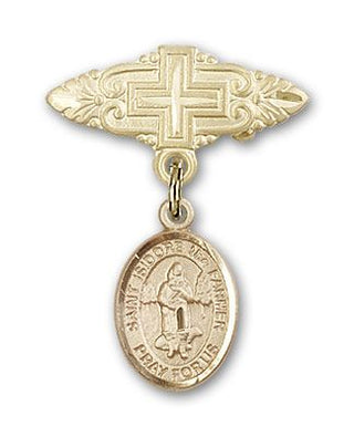 14kt Gold Filled Badge Pin With Cross St. Isidore the Farmer Baby Badge - Engravable
