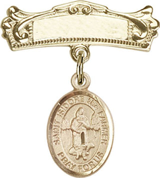 14kt Gold Filled Badge Pin St. Isidore the Farmer Baby Badge - Engravable