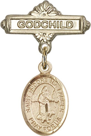 14kt Gold Filled Godchild St. Isidore the Farmer Baby Badge - Engravable
