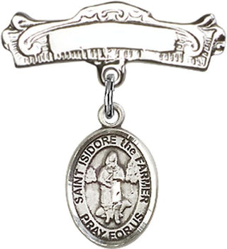 Sterling Silver Badge Pin St. Isidore the Farmer Baby Badge - Engravable