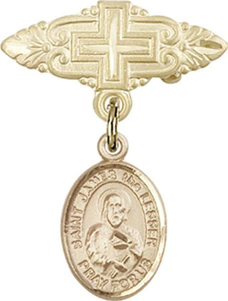 14kt Gold Filled Badge Pin With Cross St. James the Lesser Baby Badge - Engravable
