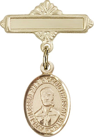 14kt Gold Filled Polished Badge Pin Saint Pier Giorgio Frassati Baby Badge - Engravable