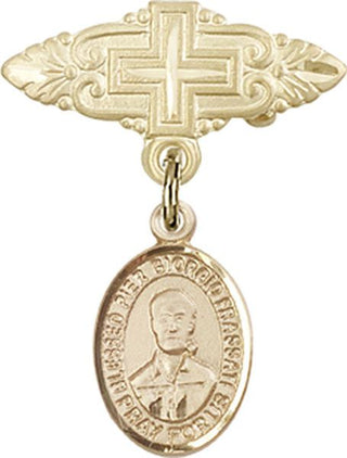 14kt Gold Filled Badge Pin With Cross Saint Pier Giorgio Frassati Baby Badge - Engravable