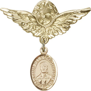 14kt Gold Large Angel w/Wings Saint Pier Giorgio Frassati Baby Badge - Engravable