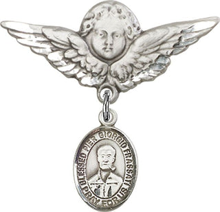 Sterling Silver Large Angel w/Wings Saint Pier Giorgio Frassati Baby Badge - Engravable