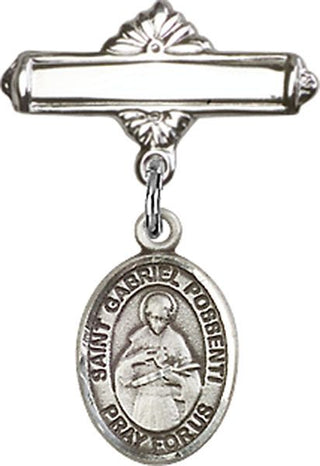 Sterling Silver Polished Badge Pin St. Gabriel Possenti Baby Badge - Engravable