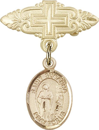 14kt Gold Filled Badge Pin With Cross St. Susanna Baby Badge - Engravable