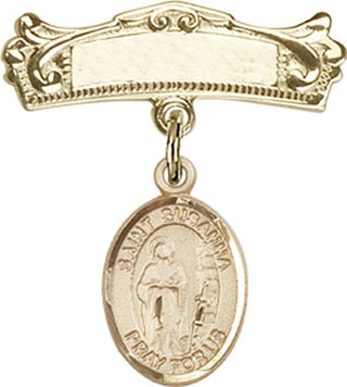 14kt Gold Badge Pin St. Susanna Baby Badge - Engravable