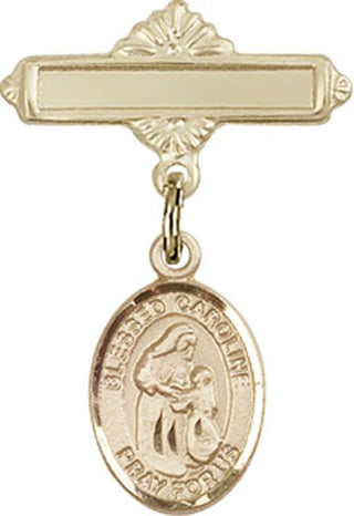 14kt Gold Filled Polished Badge Pin Blessed Caroline Gerhardinger Baby Badge - Engravable