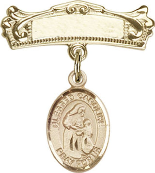 14kt Gold Filled Badge Pin Blessed Caroline Gerhardinger Baby Badge - Engravable