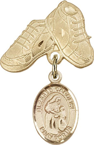 14kt Gold Filled Baby Boots Blessed Caroline Gerhardinger Baby Badge - Engravable