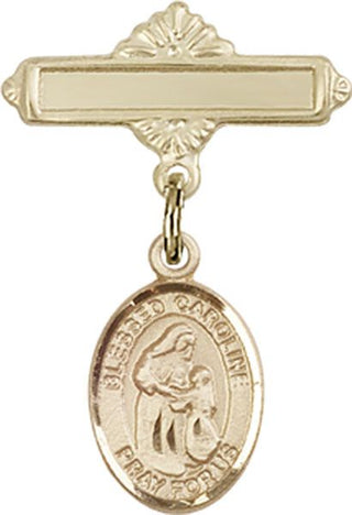 14kt Gold Polished Badge Pin Blessed Caroline Gerhardinger Baby Badge - Engravable